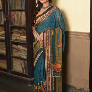 blue Printed Georgette Saree