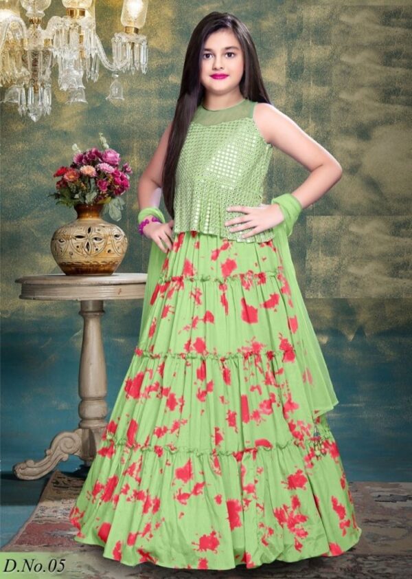 Party Wear Designer Poly Reyon With Mirror Work Kids Lehenga Choli