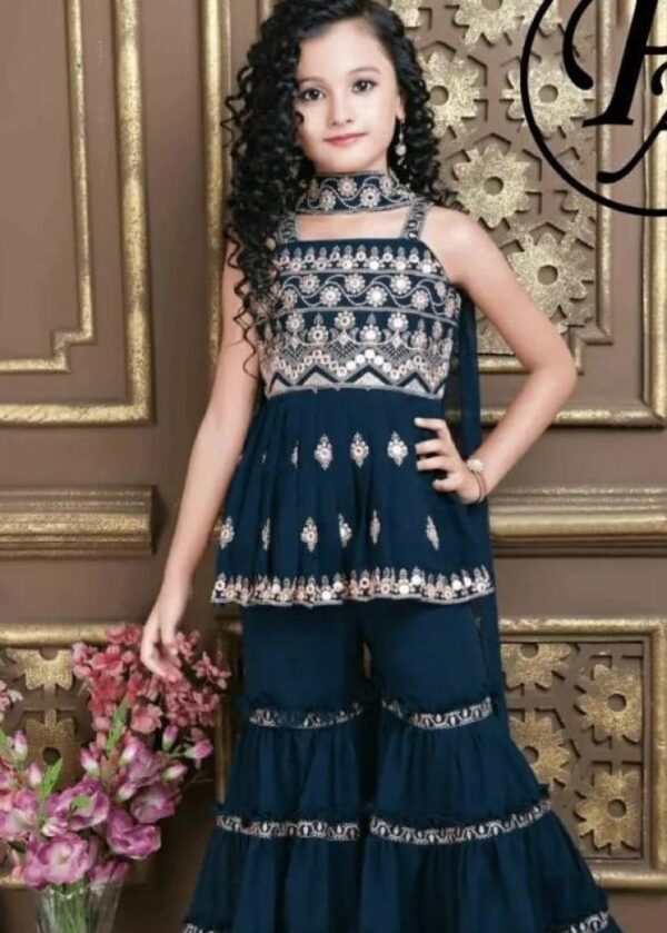 Sequence Embroidered With Cut-Work Kids Palazzo Sharara with Dupatta